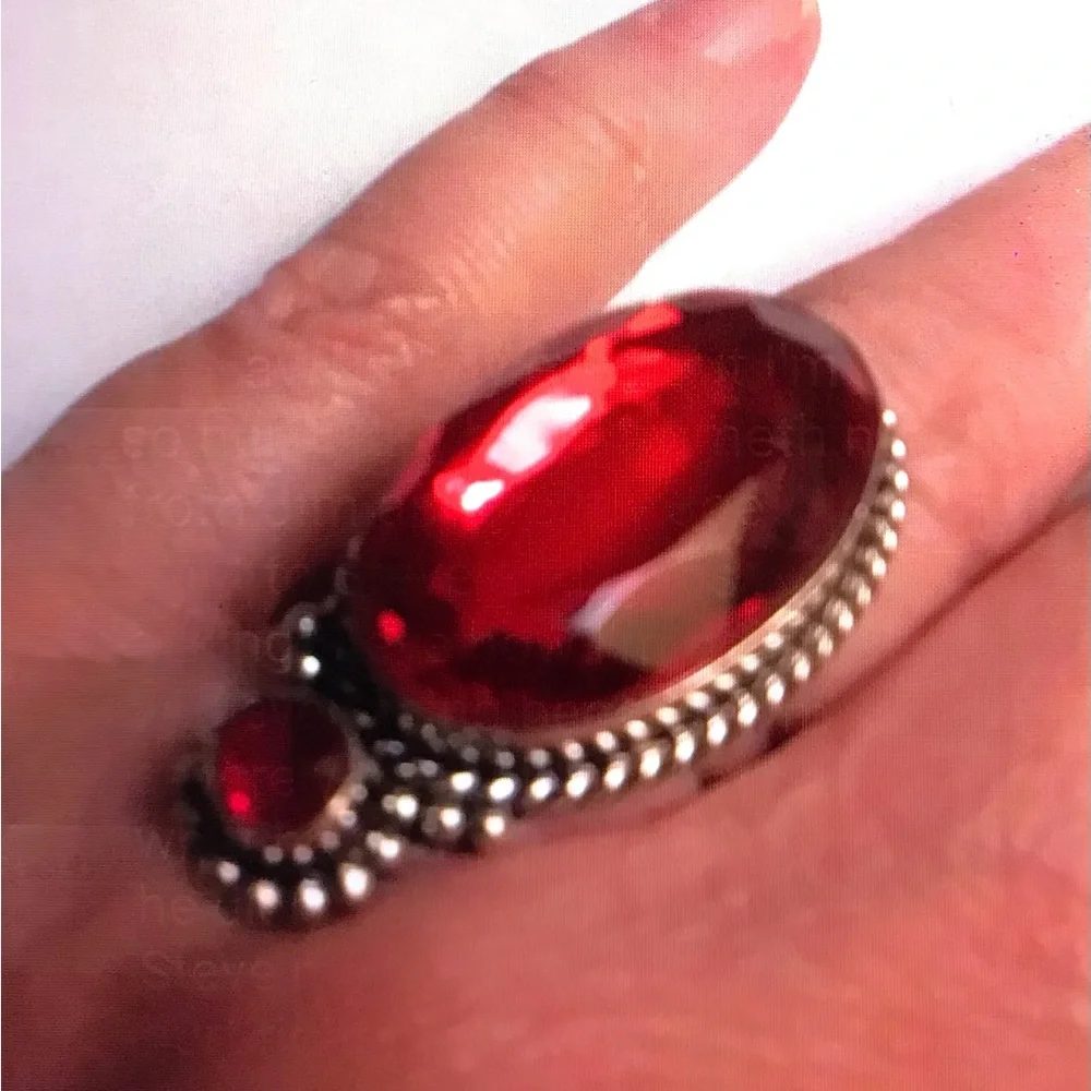 Garnet Stamped 925 Sterling Silver Ring